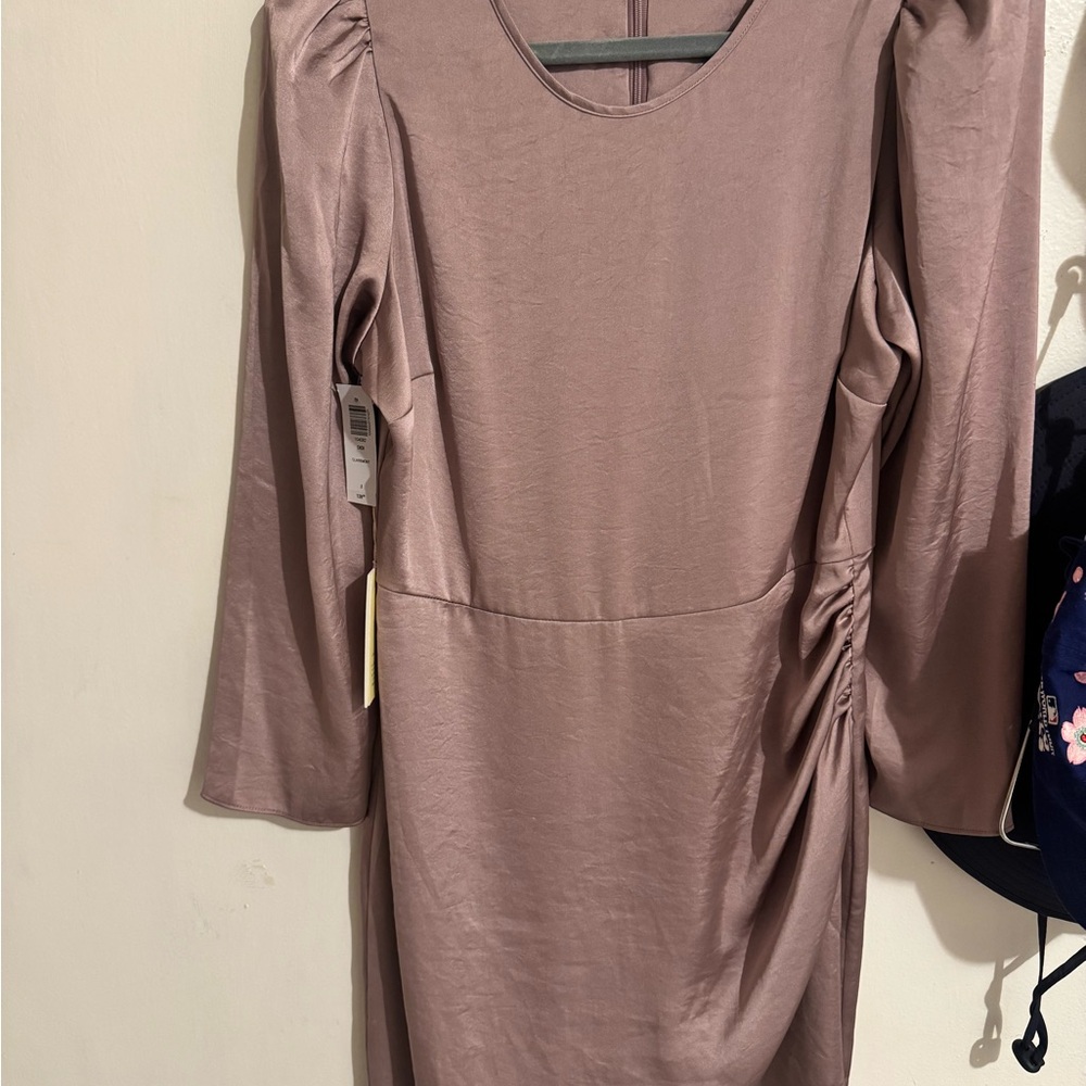 Aritzia Mauve Satin-Effect Long Sleeve Dress